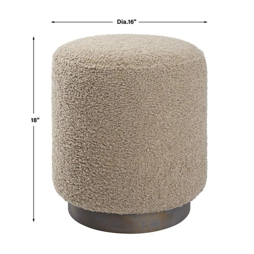 Uttermost Avila Round Contemporary Wood and Fabric Ottoman in Natural Walnut - Picture 5 of 5