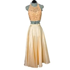 Sherri Hill Peach Cutout Back 2 Piece Prom Dress Beaded Maxi Summer Size 4