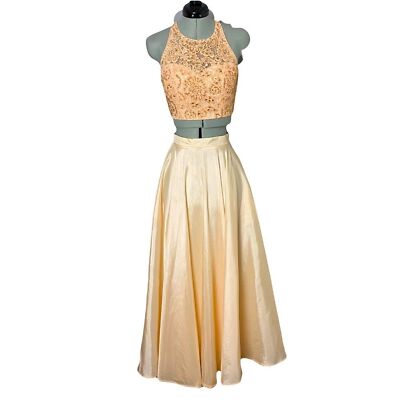 peach 2 piece prom dress Sherri Hill Peach Cutout Back 2 Piece Prom Dress Beaded Maxi Summer Size 4