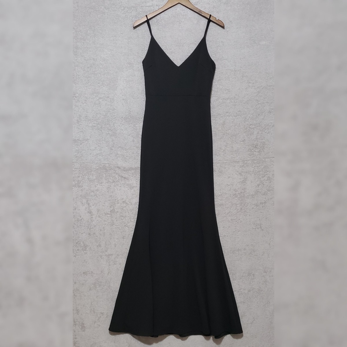 trumpet dress black Black Tulle Appliques V-Neck Trumpet Long Wedding Dress WD699 US4 / Black