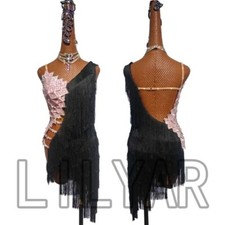 Latin Dance Competition Costumes Performing Practice Skirt Fringed Sparkles