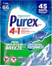 Purex 4-in-1 Laundry Detergent Pacs, Fresh Mountain Breeze, 66 Packs