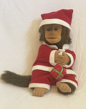 1994 Hosung Plush Monkey Hand Puppet Squeak Santa Suit Christmas 15  