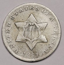 1851 Three Cent Silver.  VF.  175392