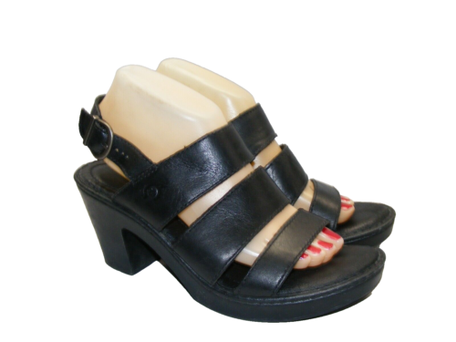 Sandales à lanières femme Born 9 M cuir noir plate-forme à talons ouverts orteil - Photo 1 sur 11