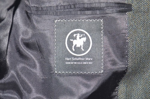 HART SCHAFFNER MARX 100% Wool Herringbone Tweed Olive Blazer Sport Coat Sz 44R - Picture 5 of 6