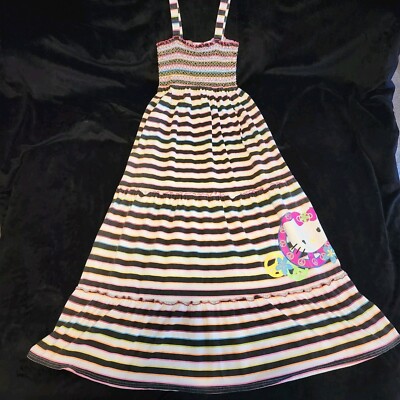 Sanrio Hello Kitty Black Neon Multi-Color Tunic Tank Long Sun dress 14/16 Child