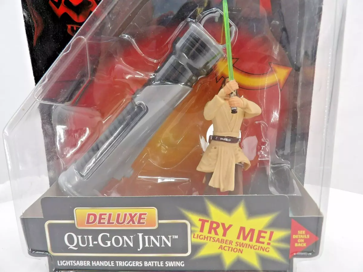 Star Wars Episode I Deluxe Qui-Gon Jinn Light Saber Swinging Action Figure  