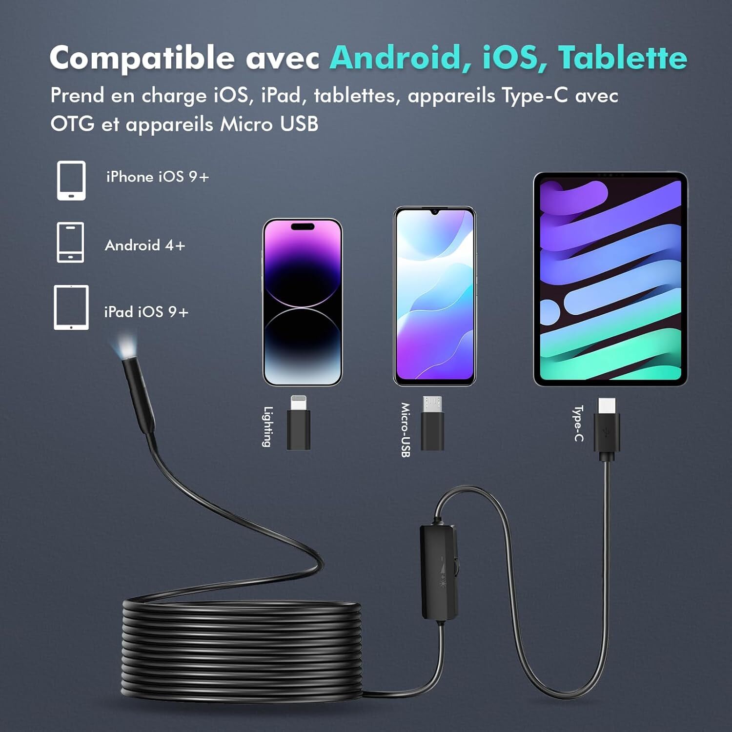 Caméra d'inspection endoscopique 1920P Android et PC endoscope USB - 2