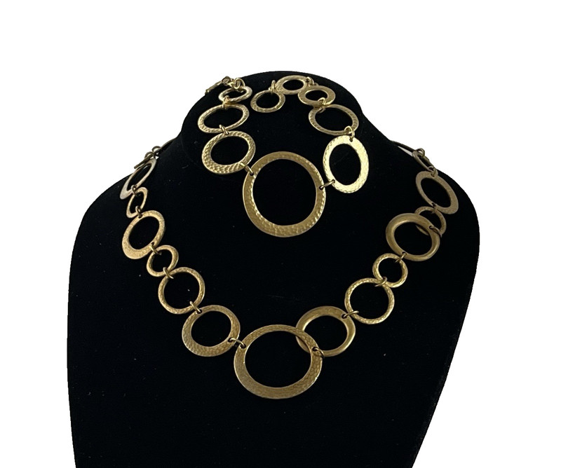 Signed Premiere Design SET Circle Link Hammered Style Necklace & Bracelet # 30