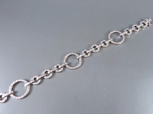 STERLING SILVER TENNIS BRACELET Open Circle Links CLEAR CZ SPARKLE 7.25" Long - Picture 5 of 5
