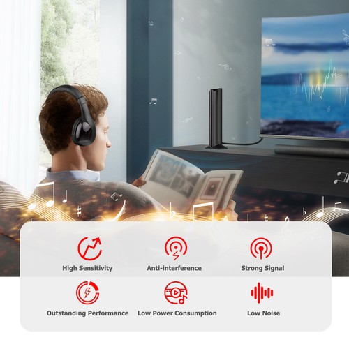 5 in 1 Wireless TV Headphone with RF Transmitter Hi-Fi Over-Ear Cordless Headset - Picture 9 of 12