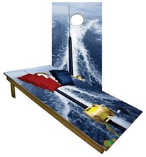 CORNHOLE Set BEANBAG TOSS GAME Ocean Fishing Reel Corn Hole Boards w Bags