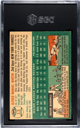 1954 Topps Billy Martin #13 SGC 7 - Foto 2 di 2