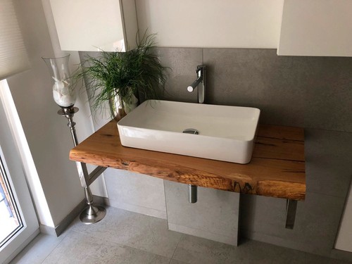 Waschtischplatte Eiche Massiv Waschtisch Eichenplatte mit Baumkante, alle Größen - Bild 4 von 12