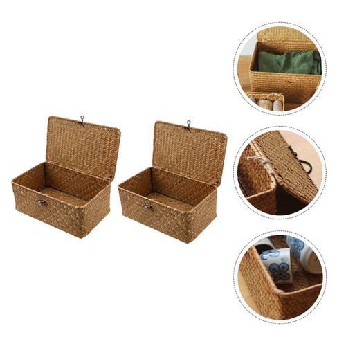 2PCS Seaweed Woven Basket Straw Woven Storage Box Storage Basket Woven ...