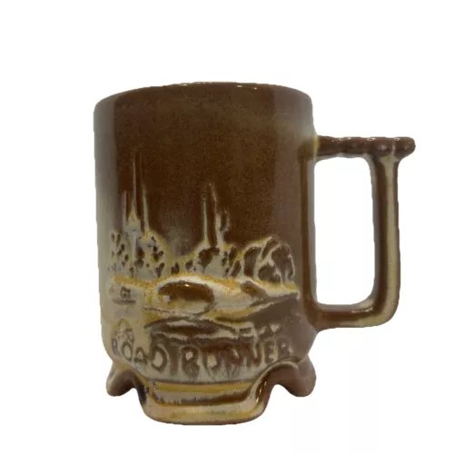 Frankoma Pottery ROAD RUNNER C1 Footed Brown/tan  8oz Coffee Mug