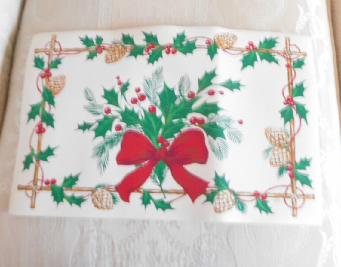 Vintage Vinyl Christmas Placemats Set of 5 Trim A Home Kmart Holly Sprig eBay