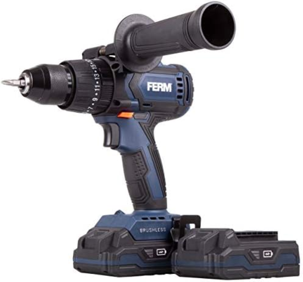 FERM Trapano avvitatore con percussione 20V - 3 funzioni: foratura, trapano a pe
