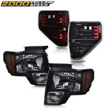 Fit For 2009-2014 Ford F150 Black/smoked Headlights + clear Led Tail Lights