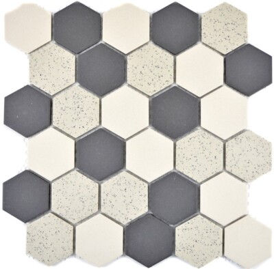 Mosaik Fliese Keramik Beige Schwarz Waben Hexagon Wand |11G-0113-R10_f |10Matten
