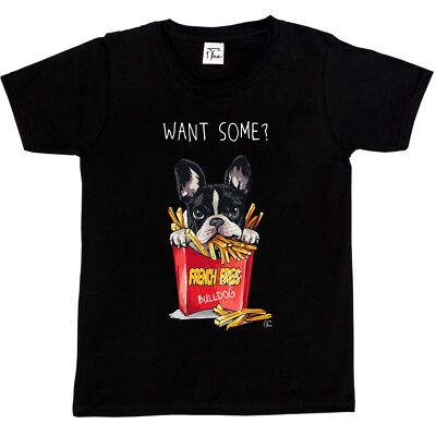 1 T-Shirt Kinder Jungen Lust auf Pommes oder Pommes Bulldogge? T-Shirt