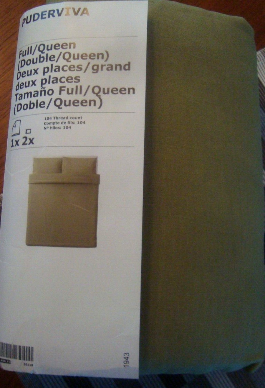Ikea PUDERVIVA Queen Duvet Cover and Queen size Pillowcases Light Olive