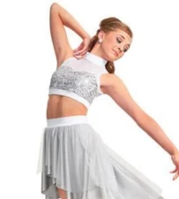 2 Pc Dance Recital Curtain Call Costume Lyrical Contemporary Silver Grey Medium