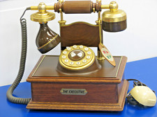 TELEFONO filo Retrò Antico VINTAGE HOLLYWOOD Legno e Ottone tastiera digitale