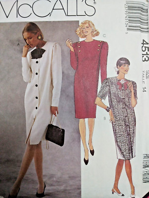 Dress Button Straight 14 McCalls 4513 Sewing Pattern UC VTG Career Work Knee