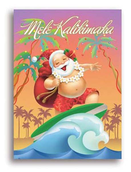 Hawaiian Christmas 10 Pack Cards Hawaii Island Santa Surfing