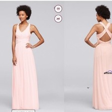 Davids Bridal Celebrate DB Studio Petal Pink Mesh Open Back Gown Dress 12 NEW