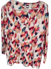 NWOT Chico’s Sz. XL-3 Pima Cotton Abstract Floral V-Neck T-Shirt 3/4 Sleeve