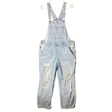 Wild Fable Womens medium Distressed Denim Overalls Carpenter baggy straight