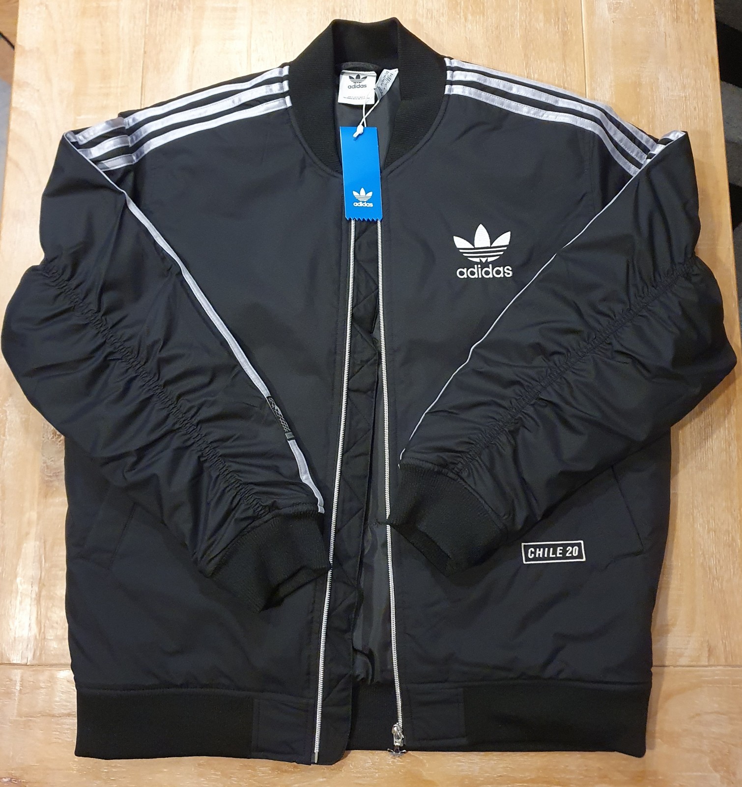 Adidas Originals Chile 20 Bomber Jacket Men's Medium Black Silver Trim