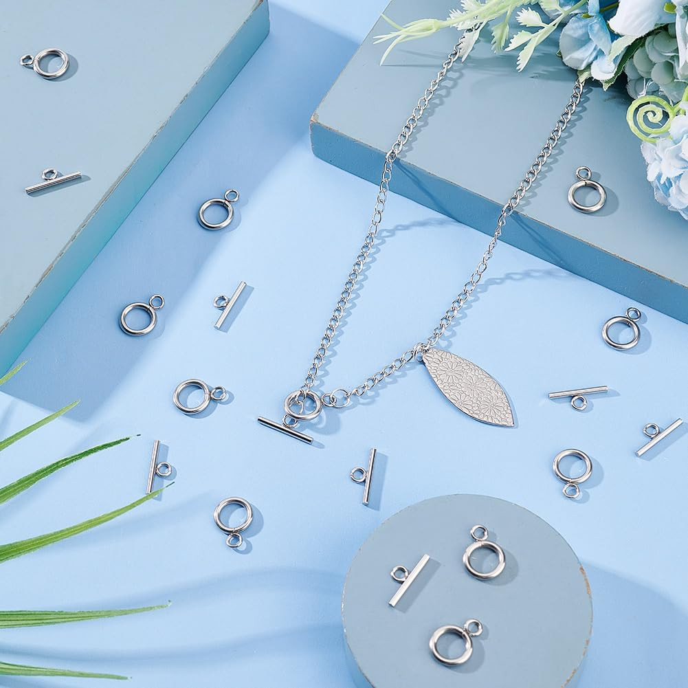 50 Sets 304 Stainless Steel Ring Toggle Clasps IQ Toggle Clasp & Tbar Clasps Met