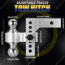 2'' Receiver 6'' Drop Rise Adjustable Trailer Tow Hitch Dual Ball W/Lock Wrbskft