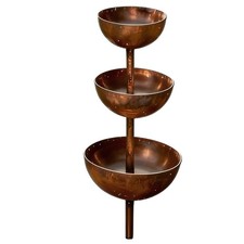 26.7 Inch Rust Patina Metal Rain Catcher Garden Stake With Water Bowl, Yard Deco