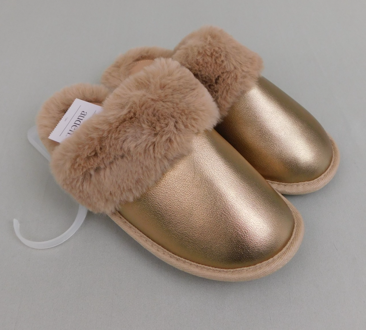 PANTOFOLA D’ORO Auden Ciabatte Donna Rae Pelliccia Ecopelliccia Metallizzata Marrone Oro 5 6 Small #6154