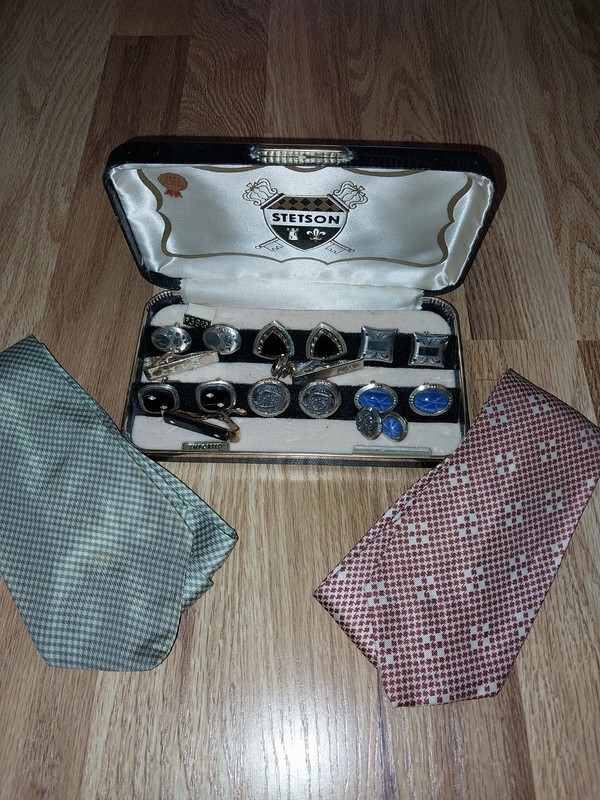 Stetson Full Set Cufflinks and Tie Pins with Two Vintage Ties