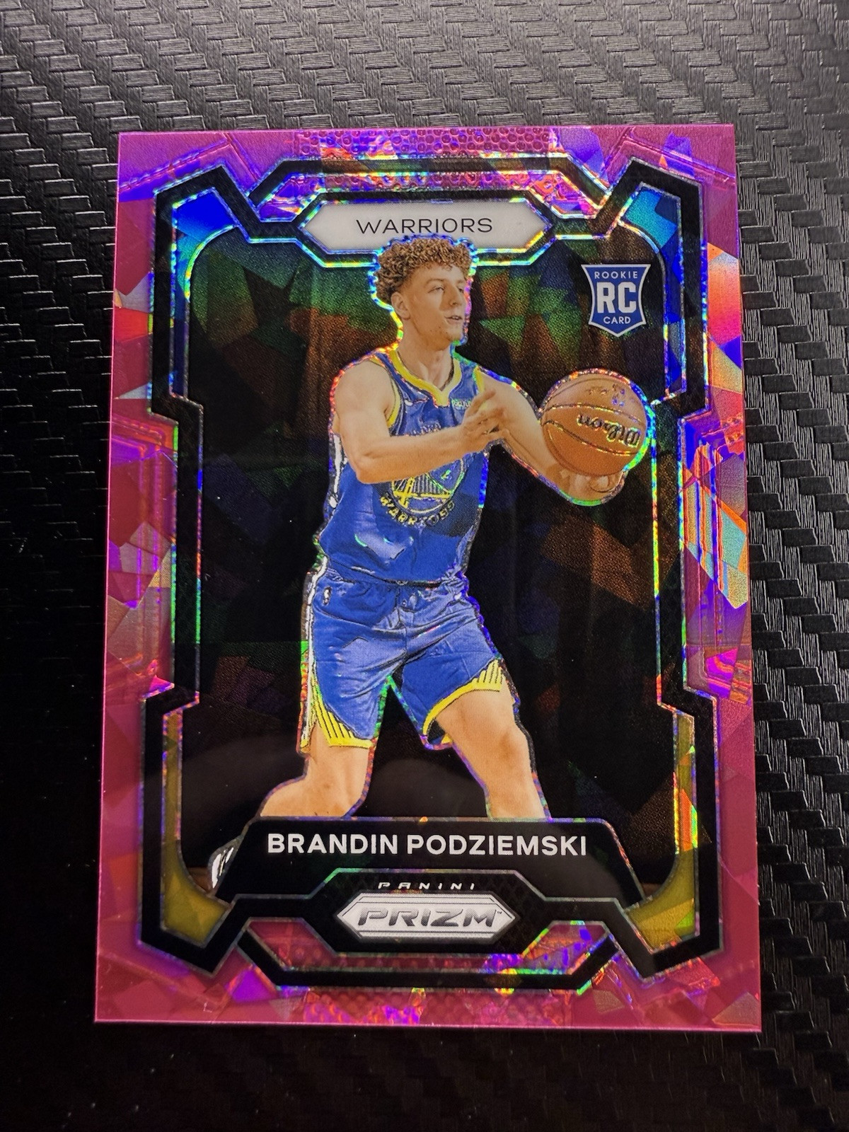 Brandin Podziemski 2023-24 Panini Prizm #147 Pink Cracked Ice Rookie Warriors