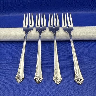 Oneida DAMASK ROSE Stainless Salad Fork Heirloom CUBE Glossy Flatware Set 4