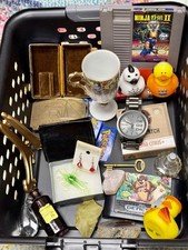 Junk Drawer Lot NES Game Diesel Watch Pokemon Jewelry Old Glass Tiffany Buckle