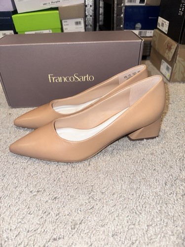 Franco Sarto Womens Racer Slingback Low Block Heel Pointed Toe Pump, Beige - Picture 5 of 6