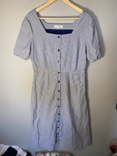 Seasalt Frescoed blue striped fit & flare midi summer dress button down size 14
