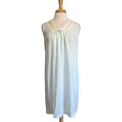 Vintage 80s Night Flowers Blue Light Cotton Blend Nightgown Size Small