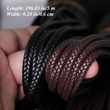 5m 6mm Flat Braided Faux Leather Cord PU String Rope DIY Bracelet Making Craft