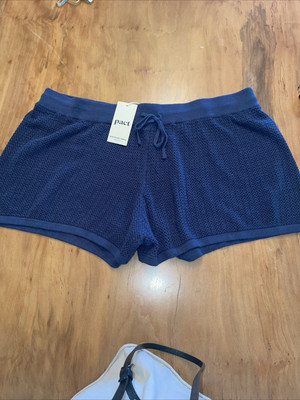 Pact Organic Cotton/Linen Crochet Beachside Shorts 3XL Navy Breathable Cover Up