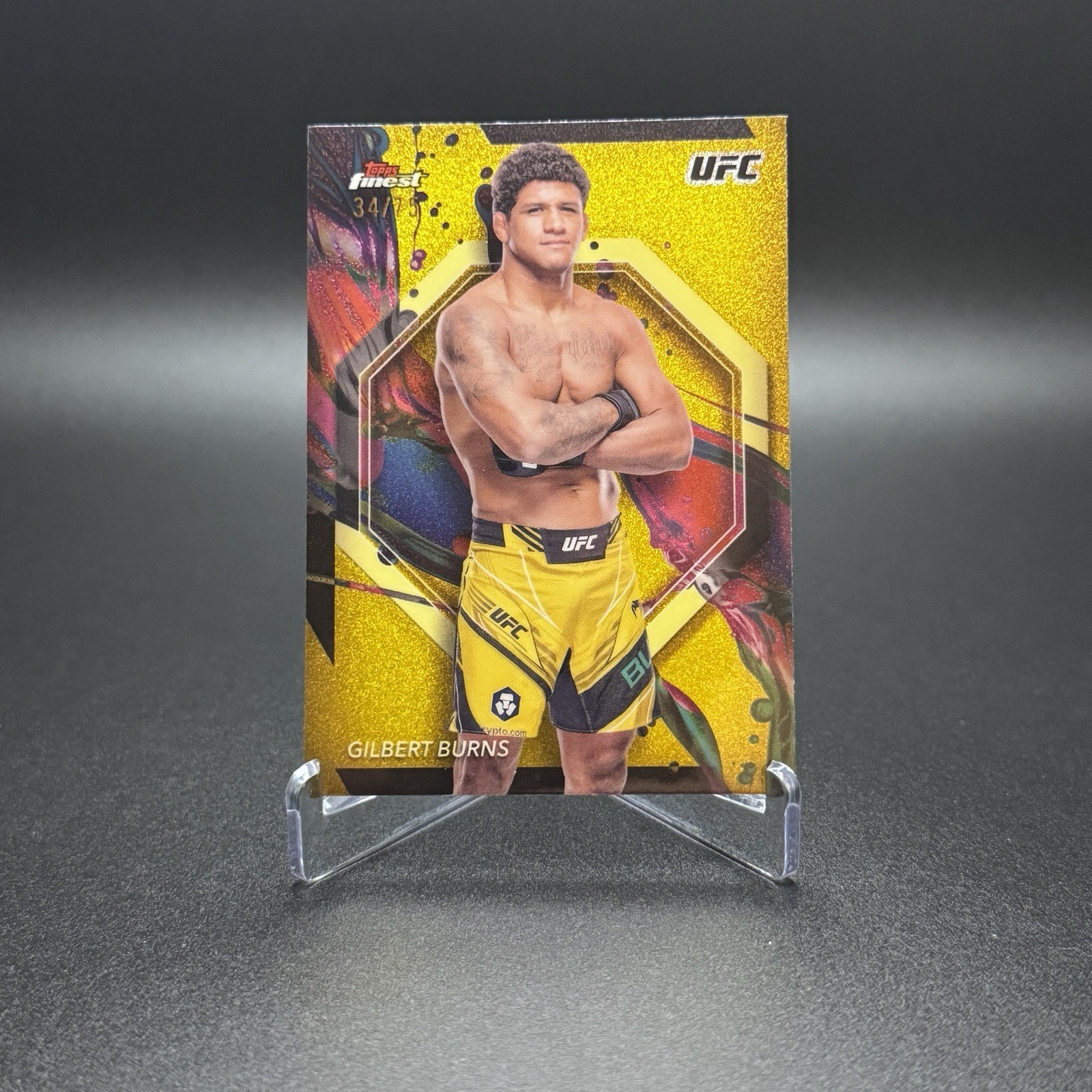 2024 Topps Finest UFC Common Gilbert Burns Yellow Glitter Refractor /75 #68