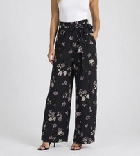 Valentino Garavani Black Floral Silk Wide Leg High Rise Pants Trousers Size 4